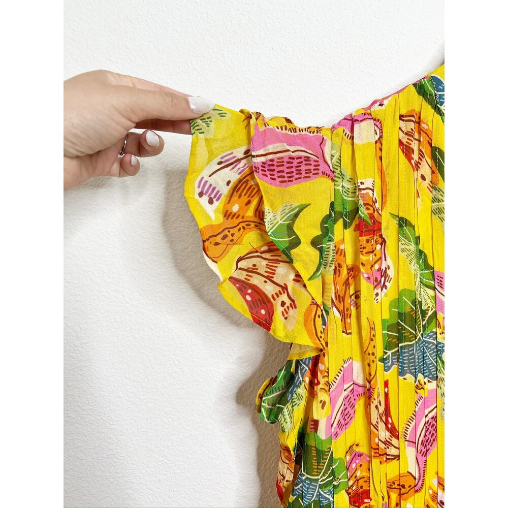Farm Rio Yellow Beaks & Bananas Layered Ruffled Mini Dress Large - Picture 10 of 13